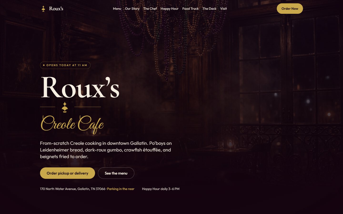 Roux's Creole Cafe homepage — Gallatin restaurant, menu, hours, and food truck